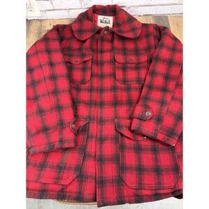 Vintage Woolrich 523 Size 38 Red Plaid Mackinaw Coat Jacket Mens Wool USA Heavy